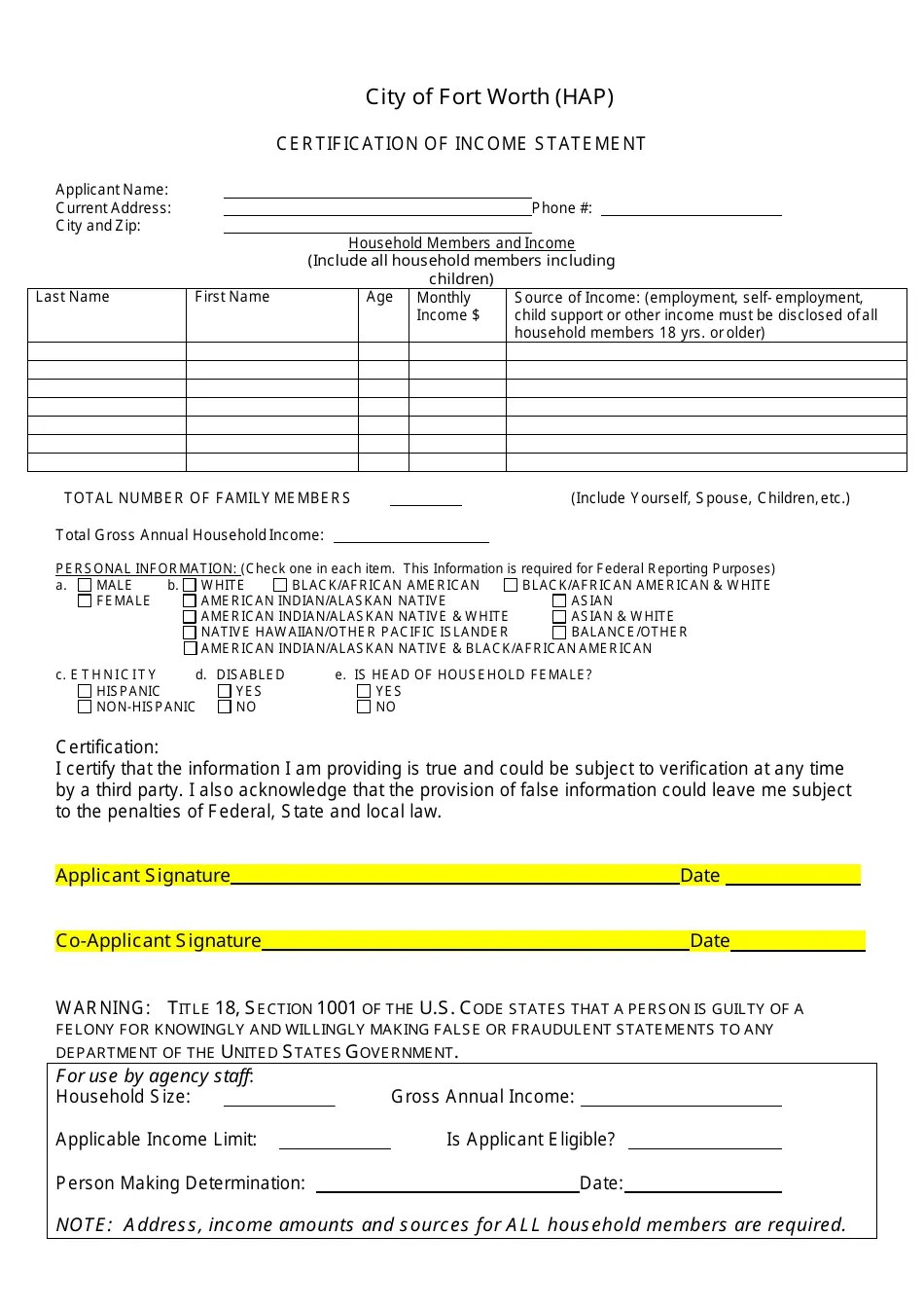 City of Fort Worth, Texas Homebuyer Assistance Program Application