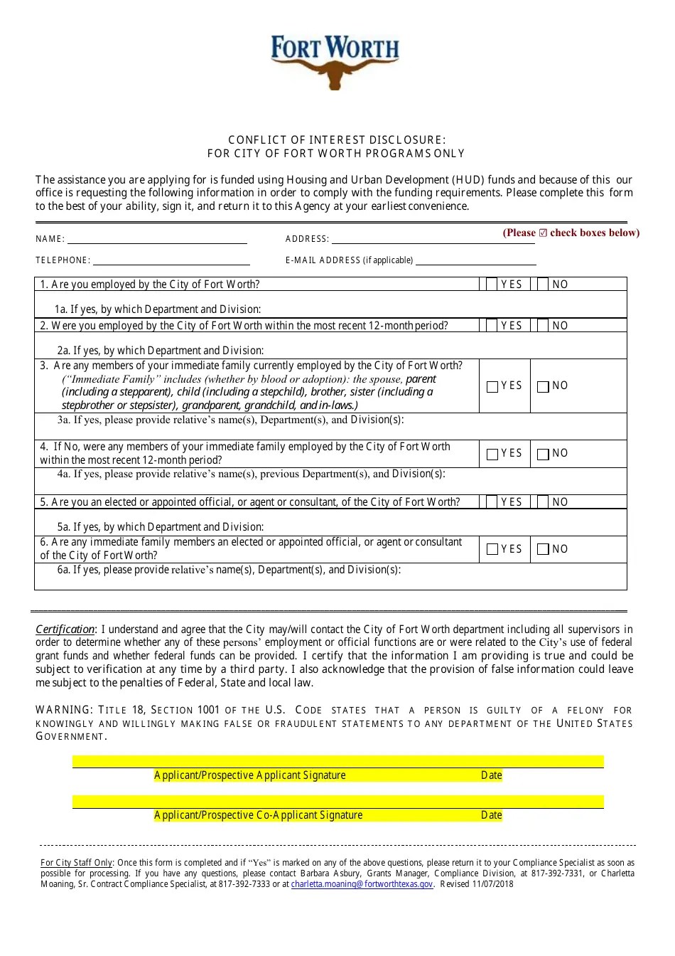 City of Fort Worth, Texas Homebuyer Assistance Program Application