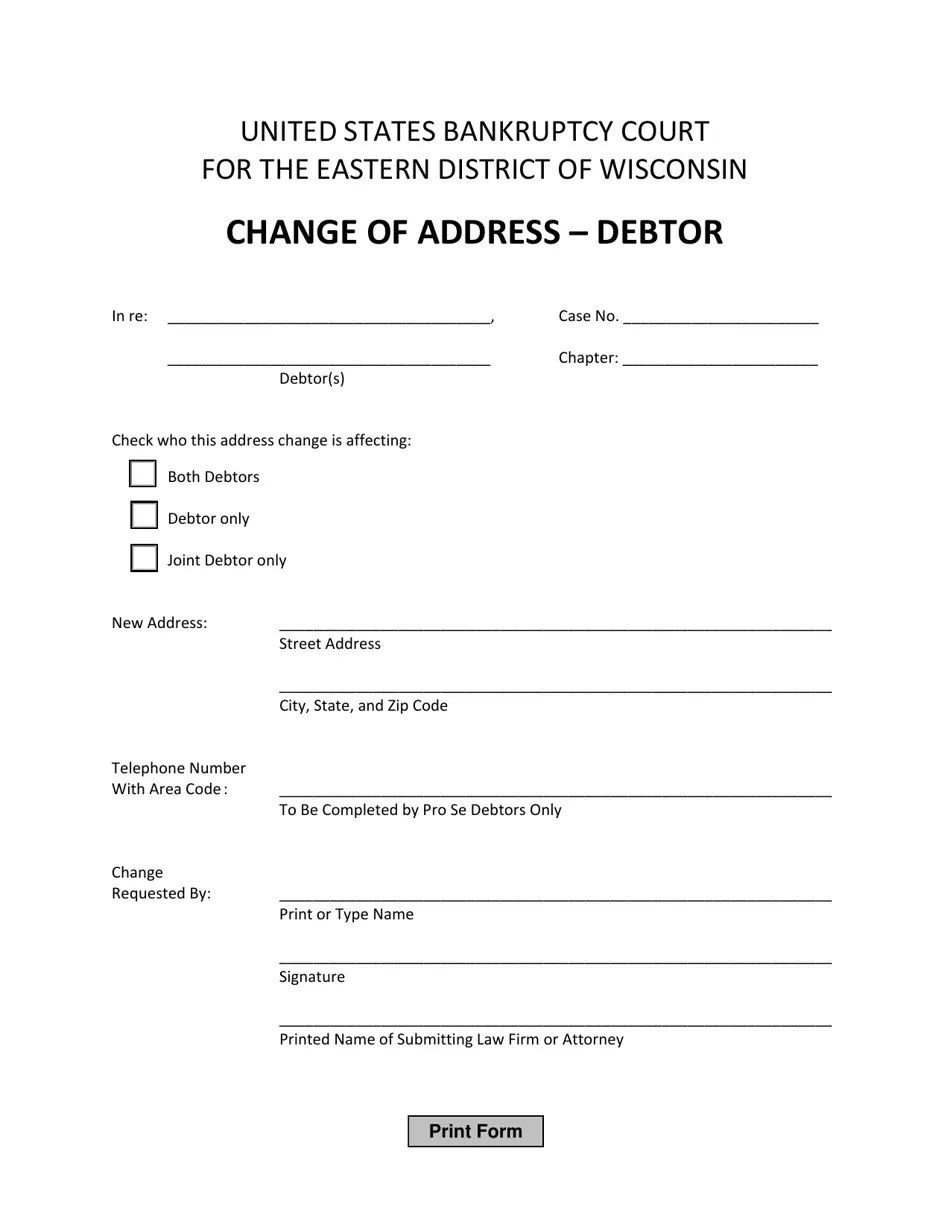 Wisconsin Change of Address Debtor Fill Out, Sign Online and