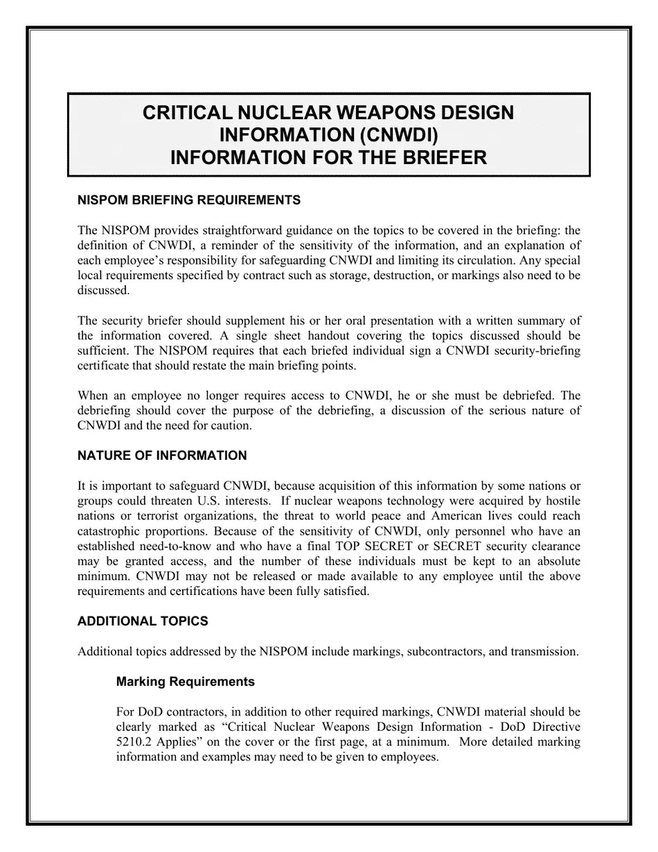 Critical Nuclear Weapons Design Information (Cnwdi) Briefing Fill Out, Sign Online and