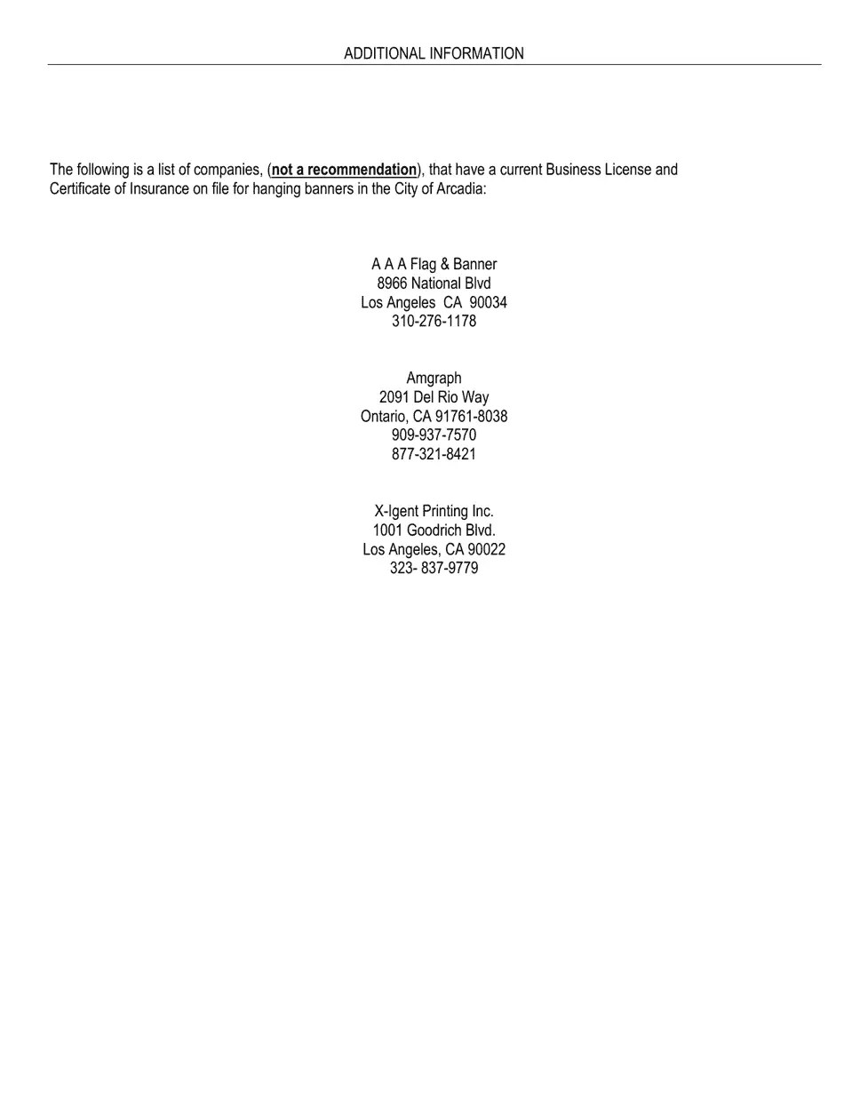 City of Arcadia, California Over the Street Banner Permit Application