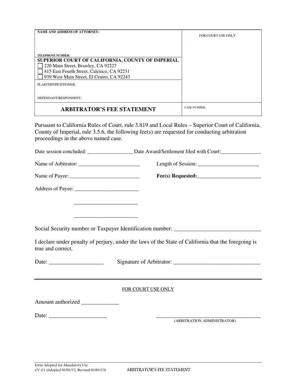 Form CV01 Fill Out, Sign Online and Download Printable PDF, Imperial