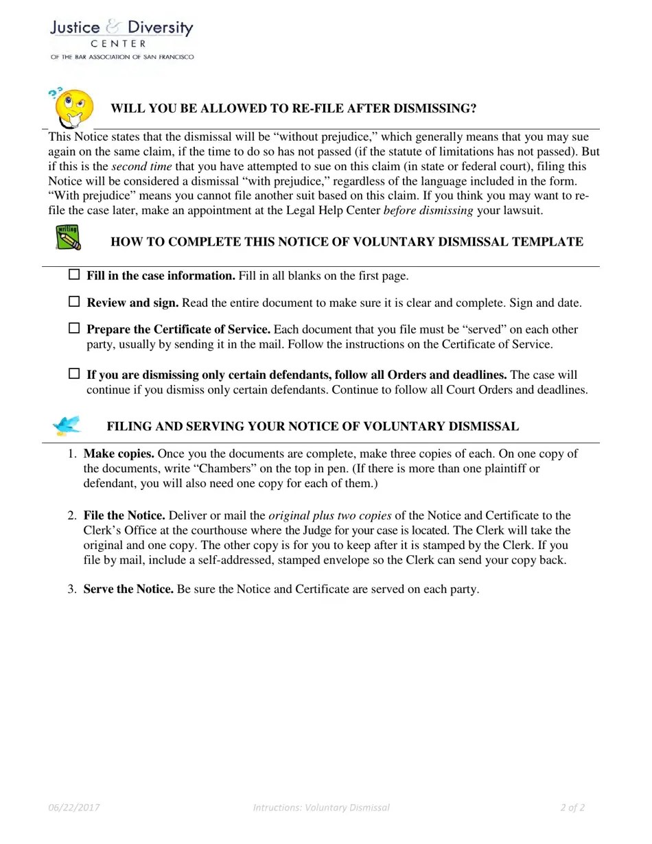 California Notice of Voluntary Dismissal of This Entire Case/Only