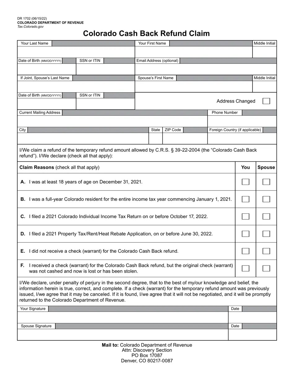 Form DR1702 Fill Out, Sign Online and Download Fillable PDF, Colorado