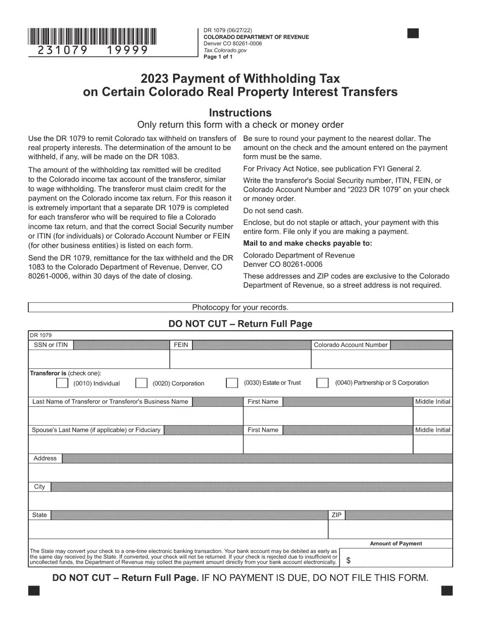 Form DR1079 2023 Fill Out, Sign Online and Download Fillable PDF, Colorado Templateroller