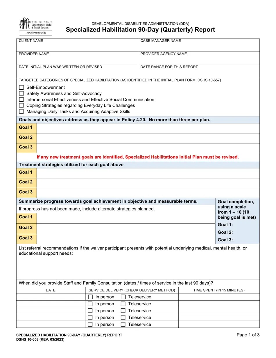 DSHS Form 10658 Download Printable PDF or Fill Online Specialized