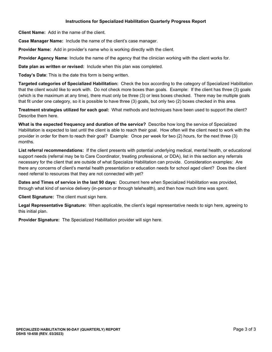 DSHS Form 10658 Download Printable PDF or Fill Online Specialized