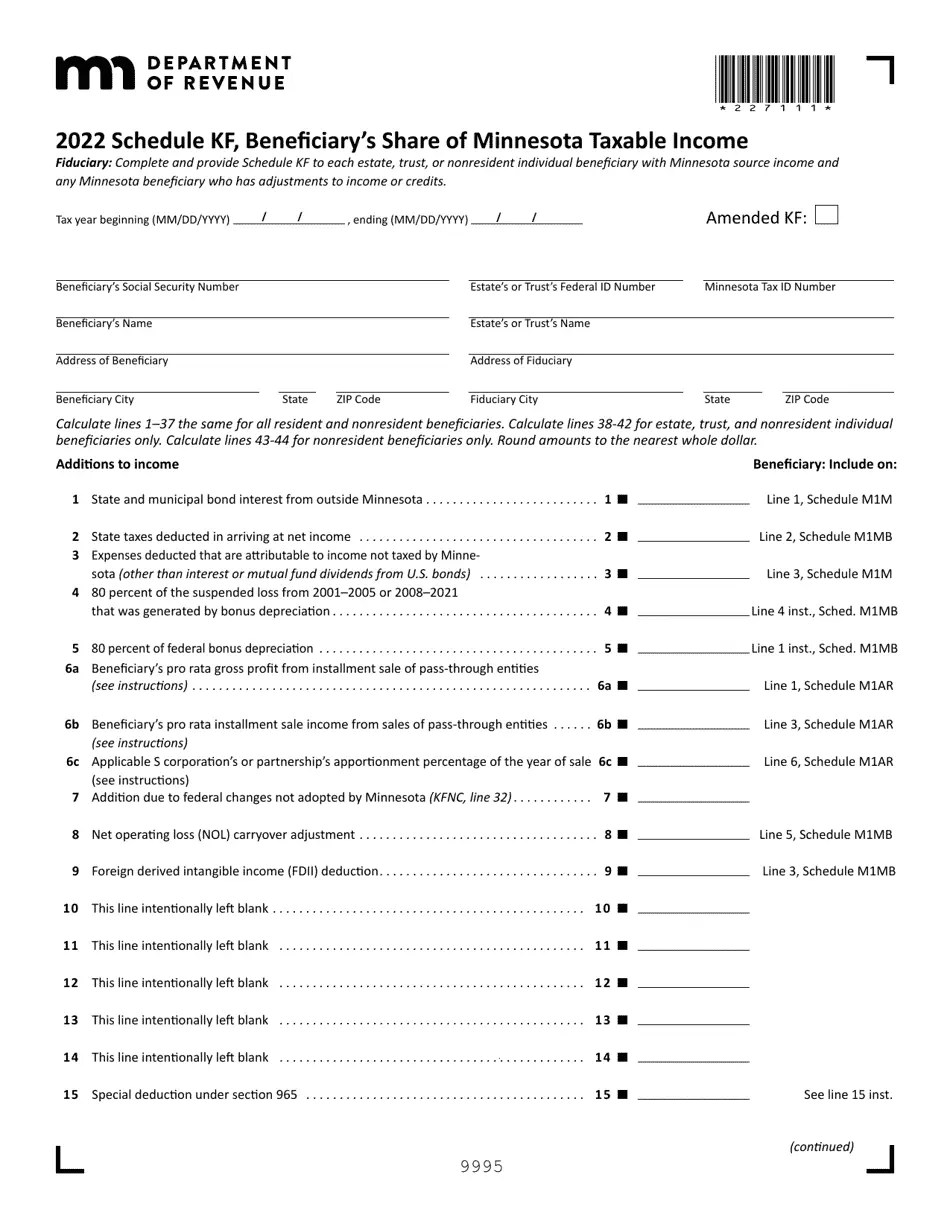 2022 Minnesota Beneficiary's Share of Minnesota Taxable Fill Out, Sign Online and