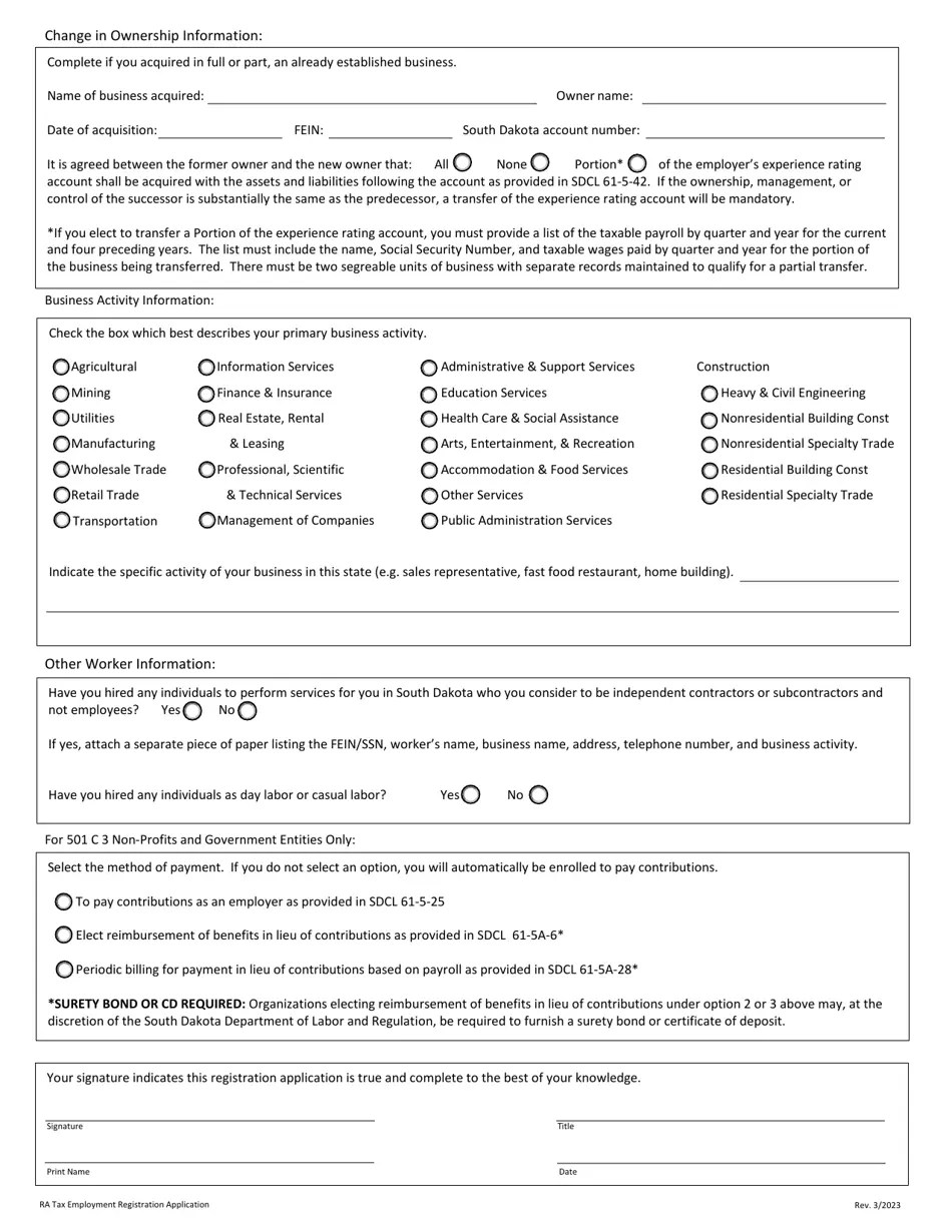 South Dakota Employer Registration Application Fill Out, Sign Online