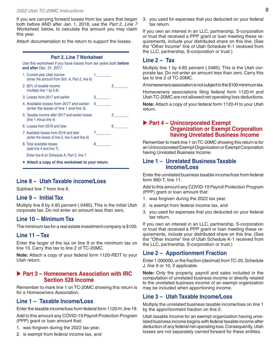 Download Instructions for Form TC20MC Utah Tax Return for