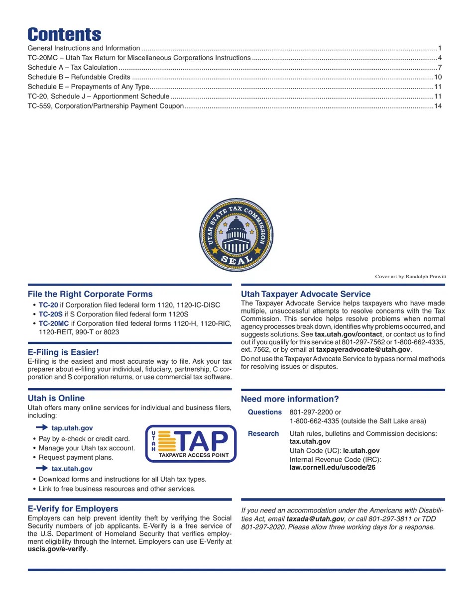 Download Instructions for Form TC20MC Utah Tax Return for