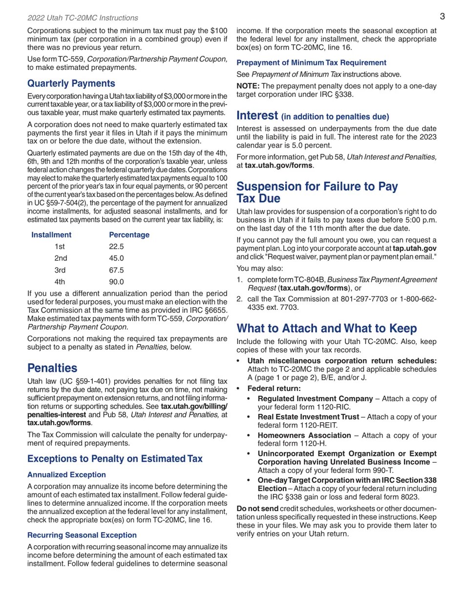 Download Instructions for Form TC20MC Utah Tax Return for