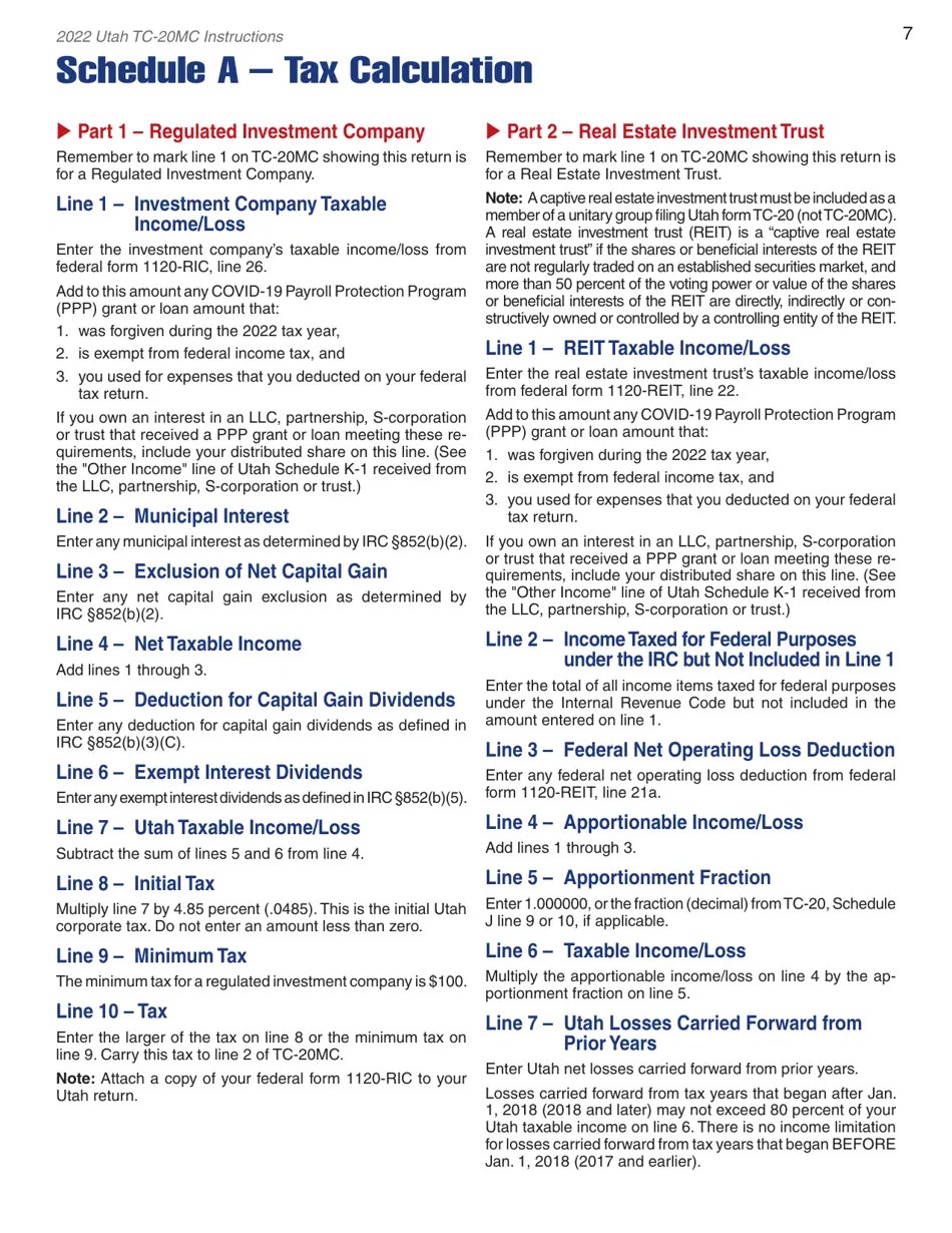 Download Instructions for Form TC20MC Utah Tax Return for