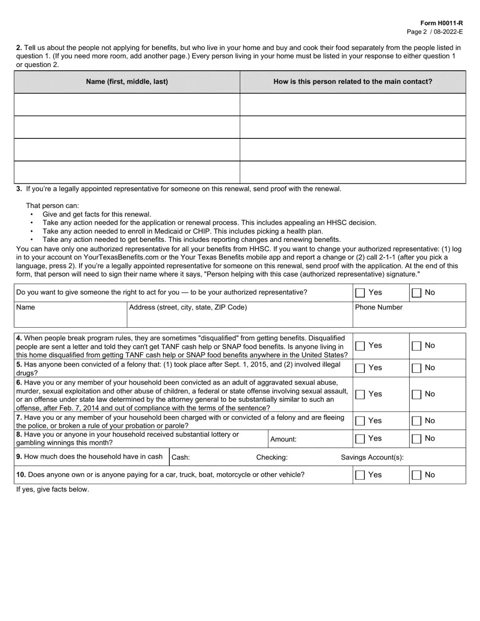 Form H0011R Download Fillable PDF or Fill Online Texas Simplified Application Project (Tsap