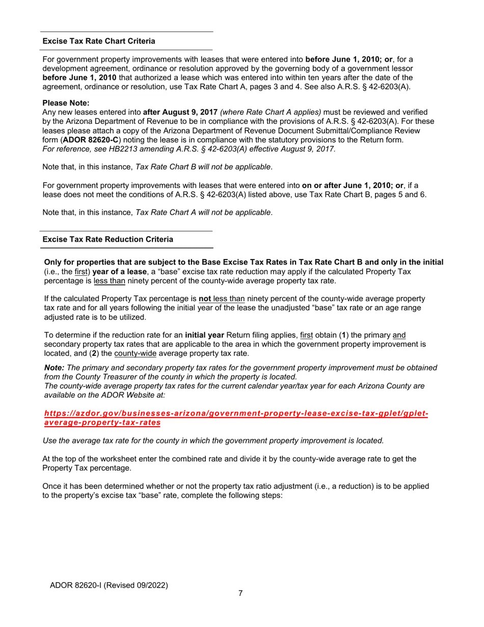 Download Instructions for Form ADOR82620 Government Property Lease Excise Tax (Gplet) Return