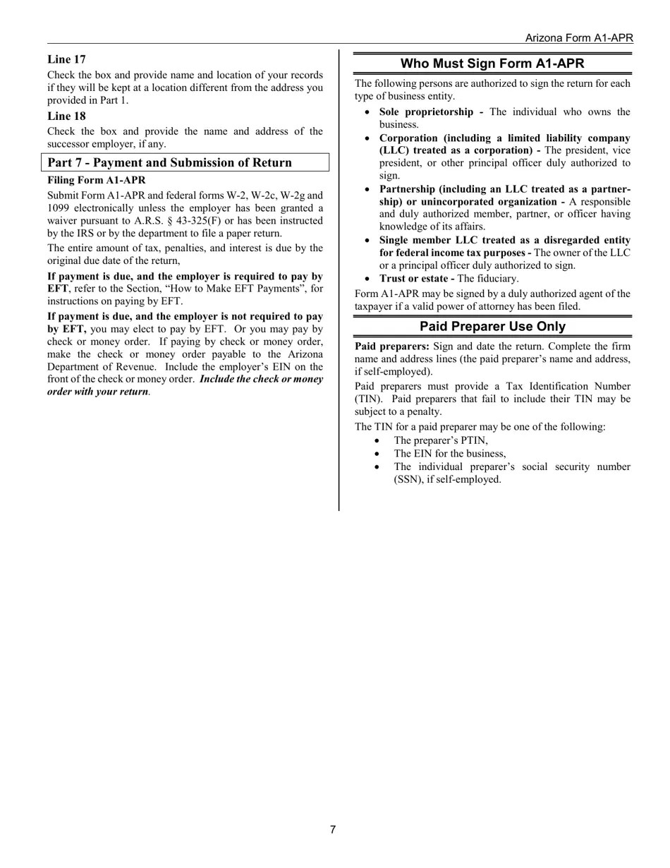 Download Instructions for Arizona Form A1APR, ADOR10939 Arizona Annual