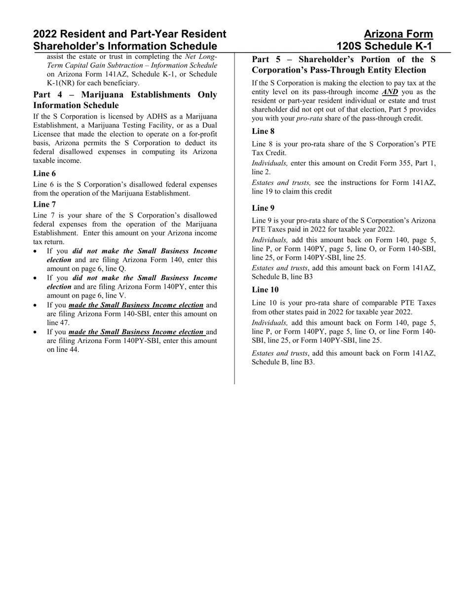 Arizona Form 120S (ADOR11191) Schedule K1 2022 Fill Out, Sign