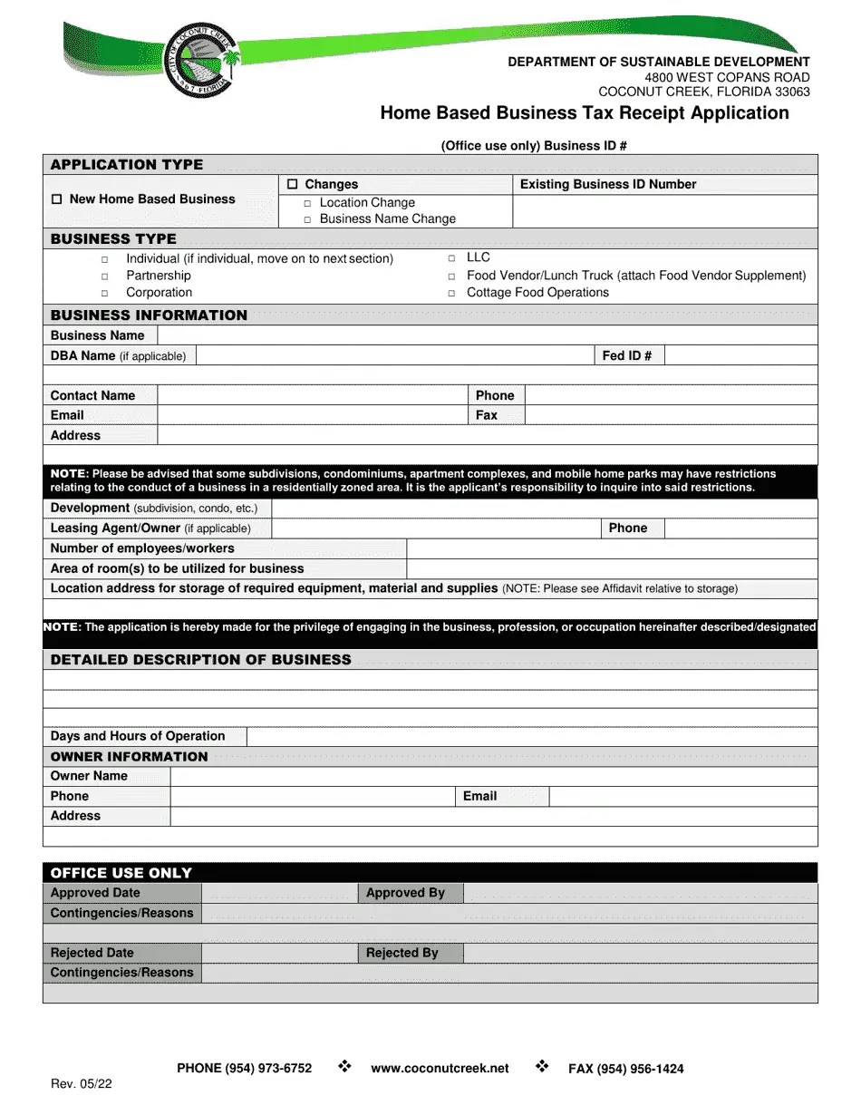 City of Coconut Creek, Florida Home Based Business Tax Receipt