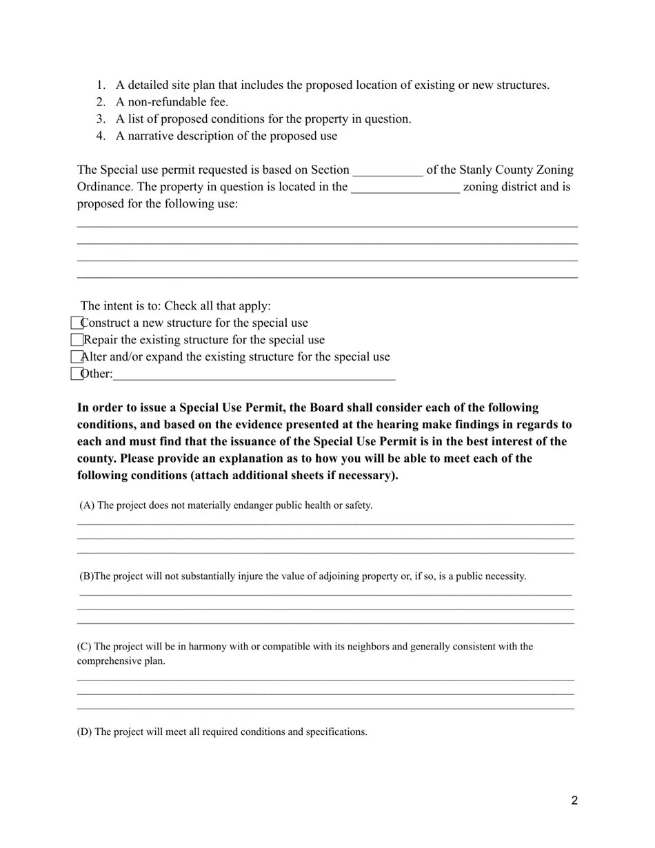 Stanly County, North Carolina Special Use Permit Application Fill Out, Sign Online and