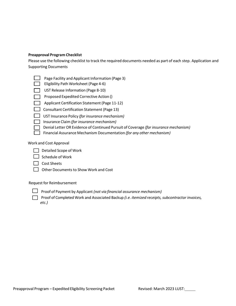 Arizona Expedited Eligibility Screening Packet Underground Storage