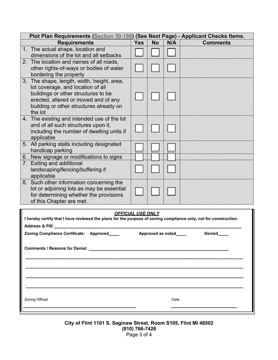 City of Flint, Michigan Application for Zoning Permit Fill Out, Sign