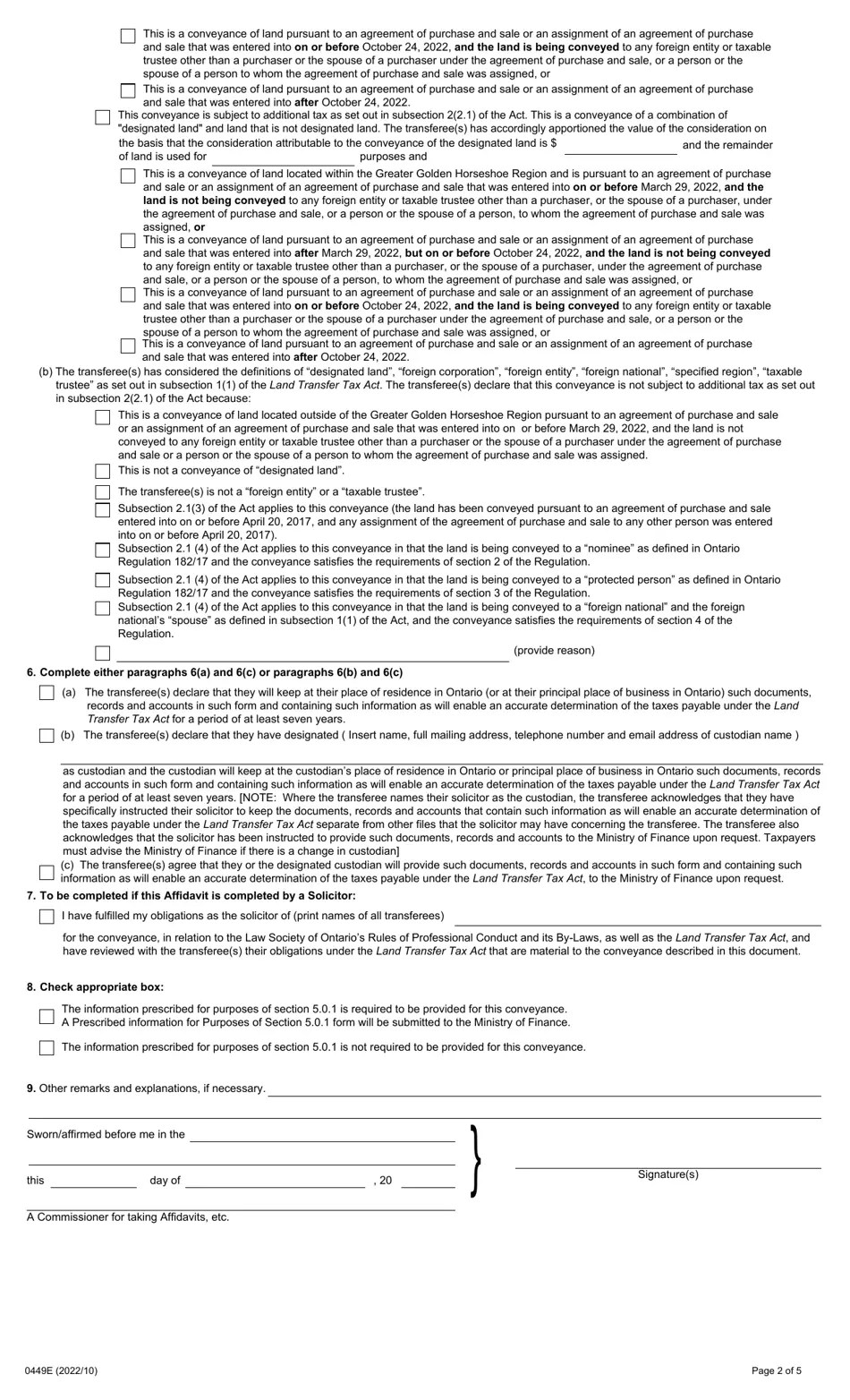 Form 0449E Fill Out, Sign Online and Download Fillable PDF, Ontario Canada Templateroller