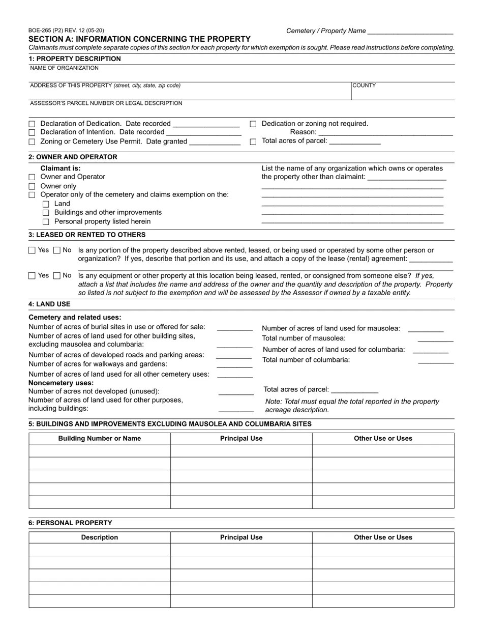 Form BOE265 Fill Out, Sign Online and Download Fillable PDF, Santa Cruz County, California