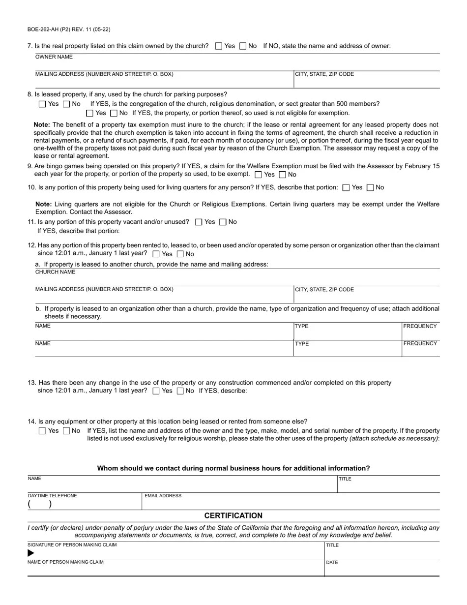 Form BOE262AH Fill Out, Sign Online and Download Fillable PDF