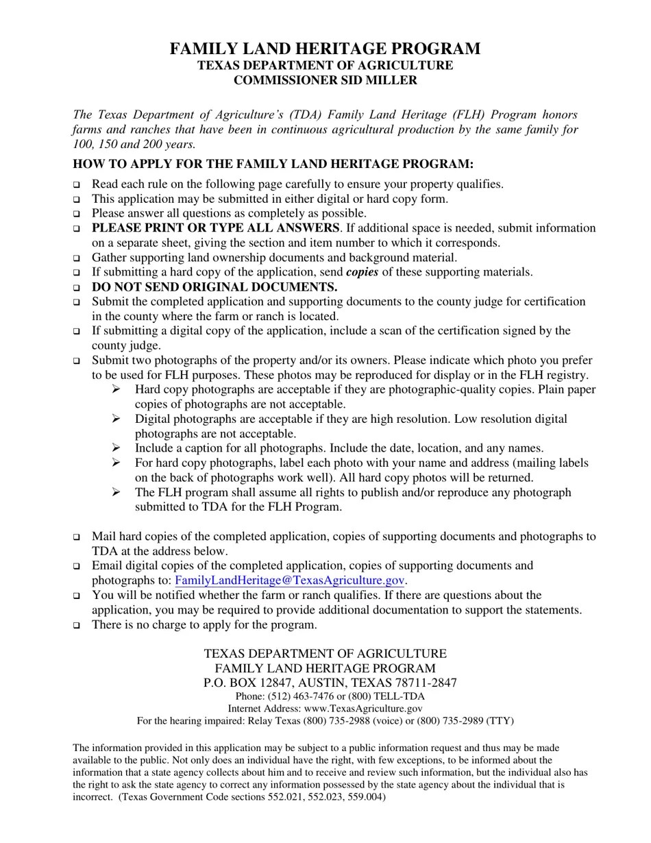 2023 Texas Family Land Heritage Application Fill Out, Sign Online and