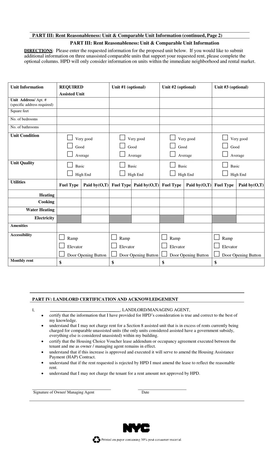 New York City Rent Increase/Decrease Request Form Fill Out, Sign