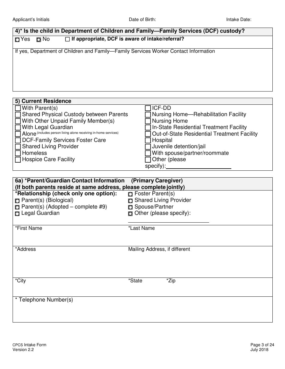 Vermont Children's Personal Care Services Intake Form Fill Out, Sign
