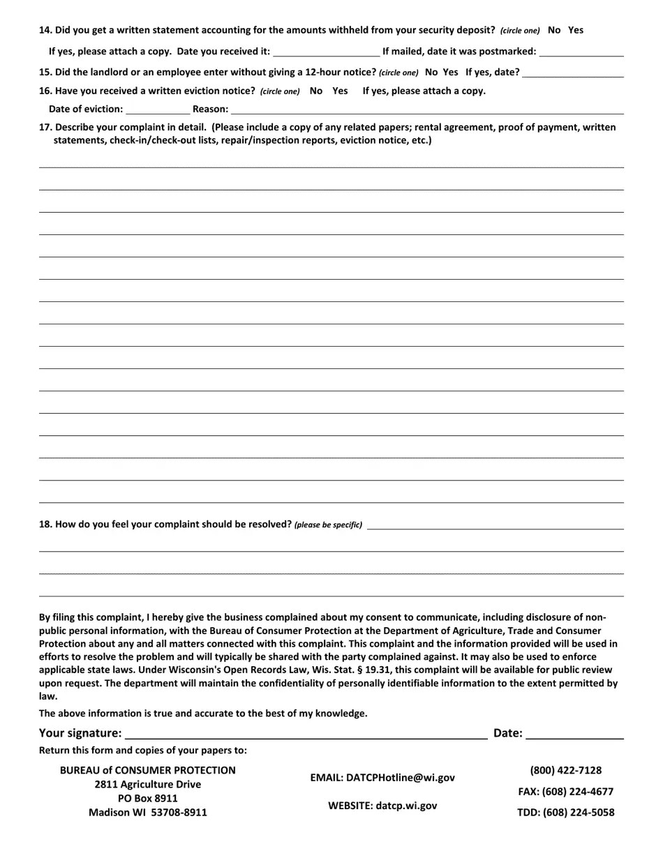 Wisconsin Landlord/Tenant Complaint Fill Out, Sign Online and