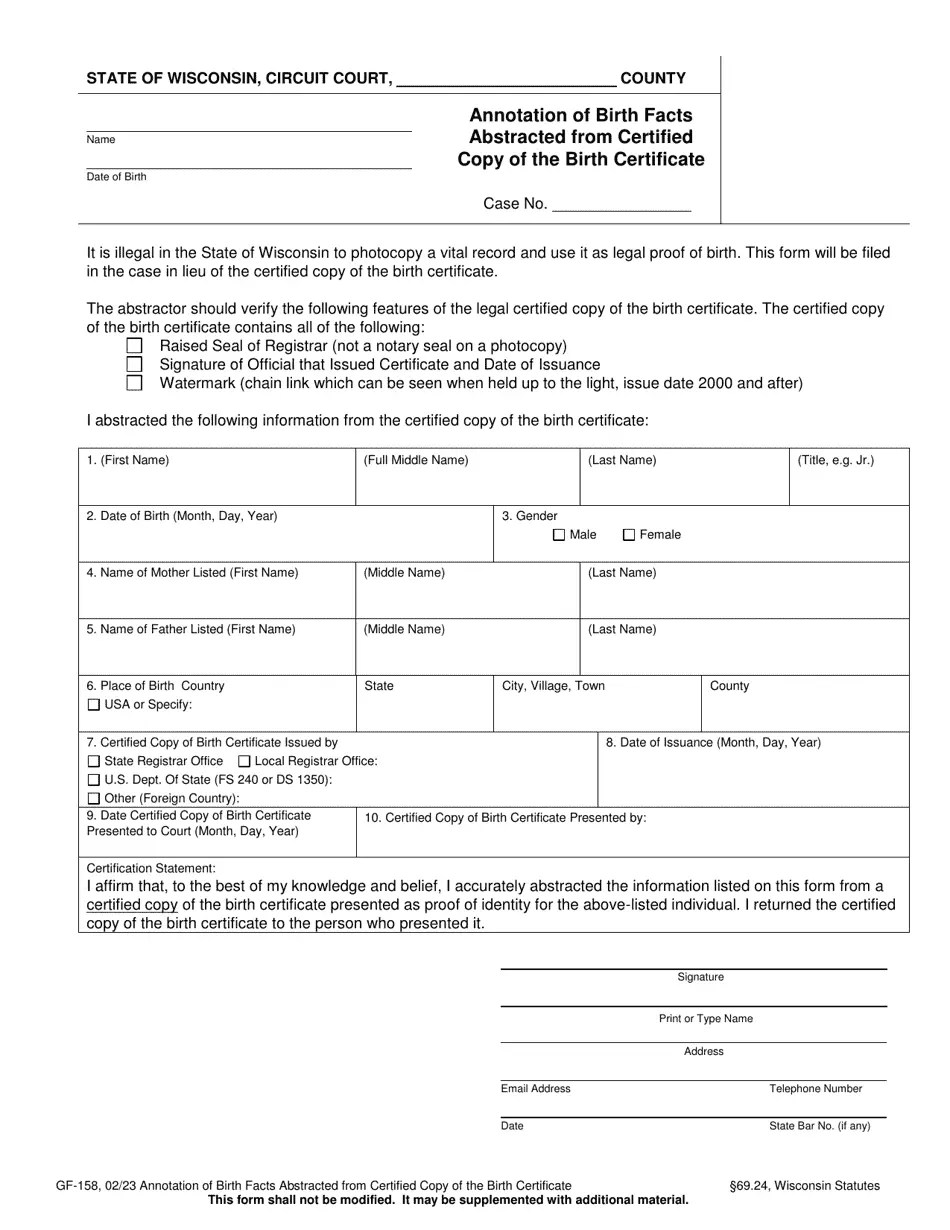 Form GF158 Fill Out, Sign Online and Download Printable PDF