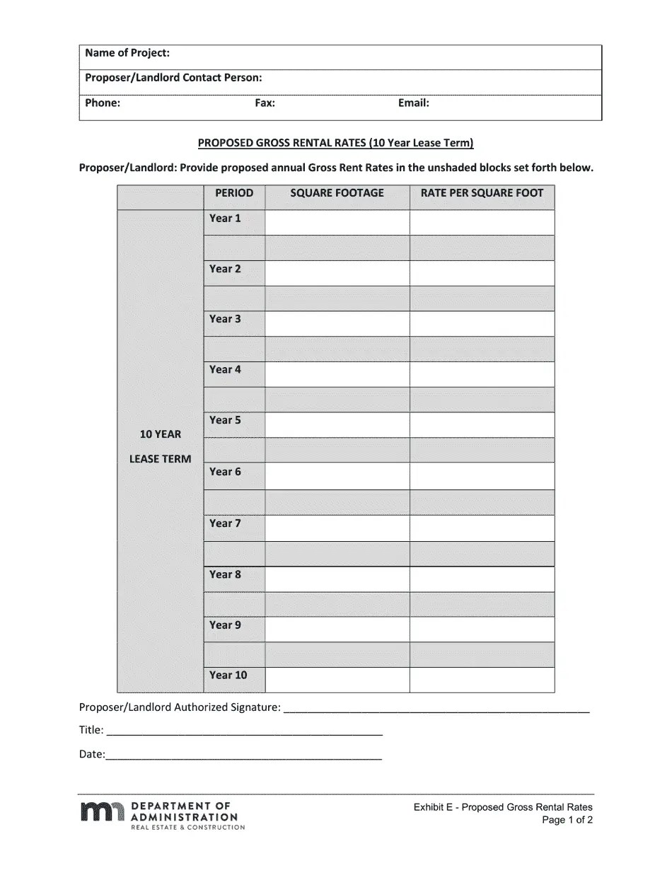 Minnesota Proposed Gross Rental Rates Fill Out, Sign Online and