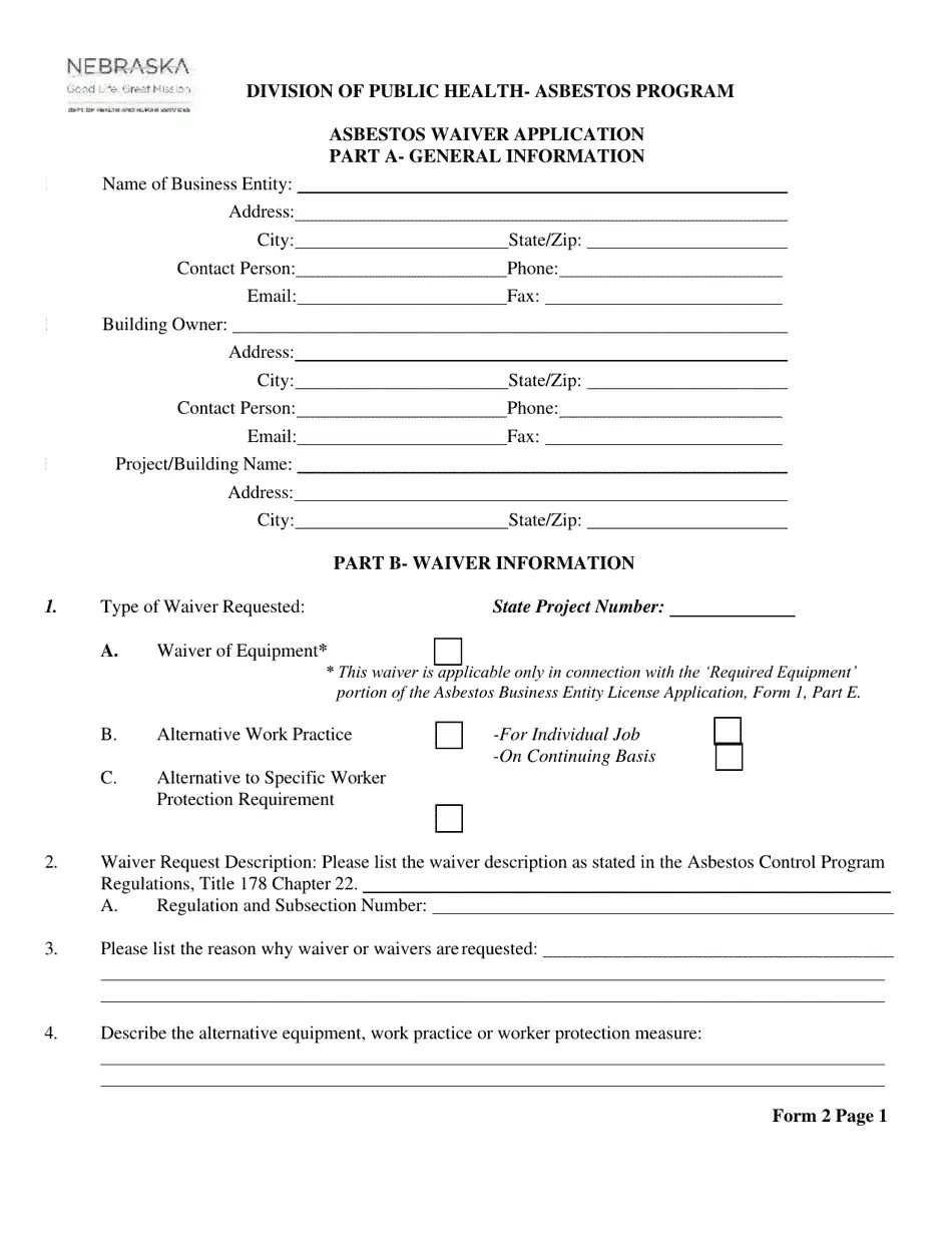 Form 2 Download Printable PDF or Fill Online Asbestos Waiver