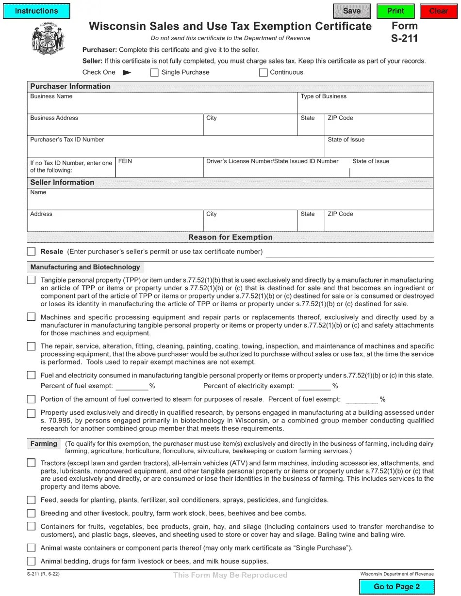 Form S211 Download Fillable PDF or Fill Online Wisconsin Sales and Use