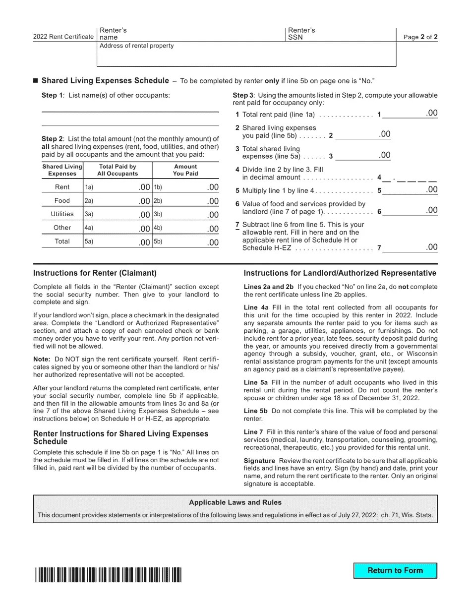 Form I017 Download Fillable PDF or Fill Online Rent Certificate 2022