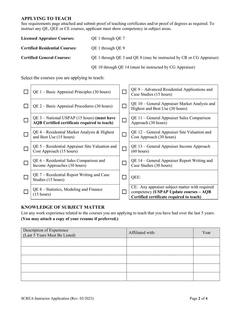 South Carolina Sc Real Estate Appraiser Instructor Application Fill Out, Sign Online and