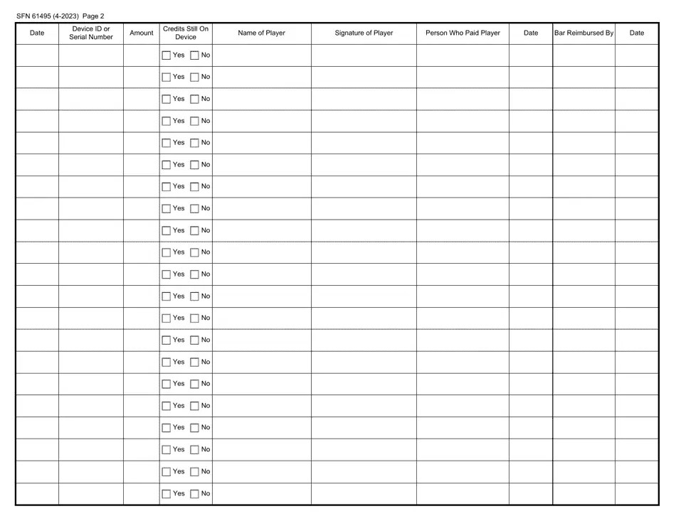 Form SFN61495 Download Fillable PDF or Fill Online Electronic Pull Tabs