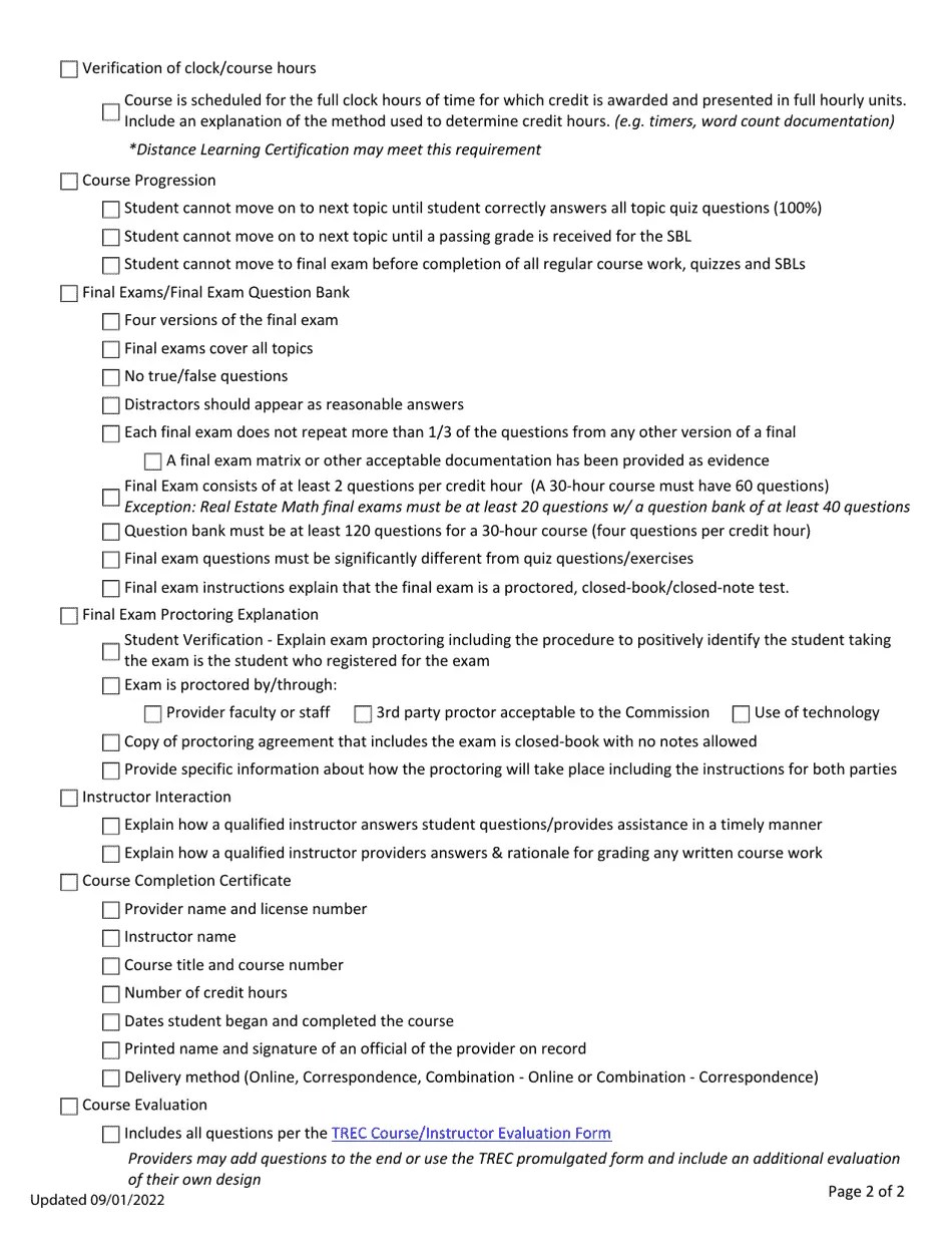 Texas Qualifying Real Estate Distance Education Course Application