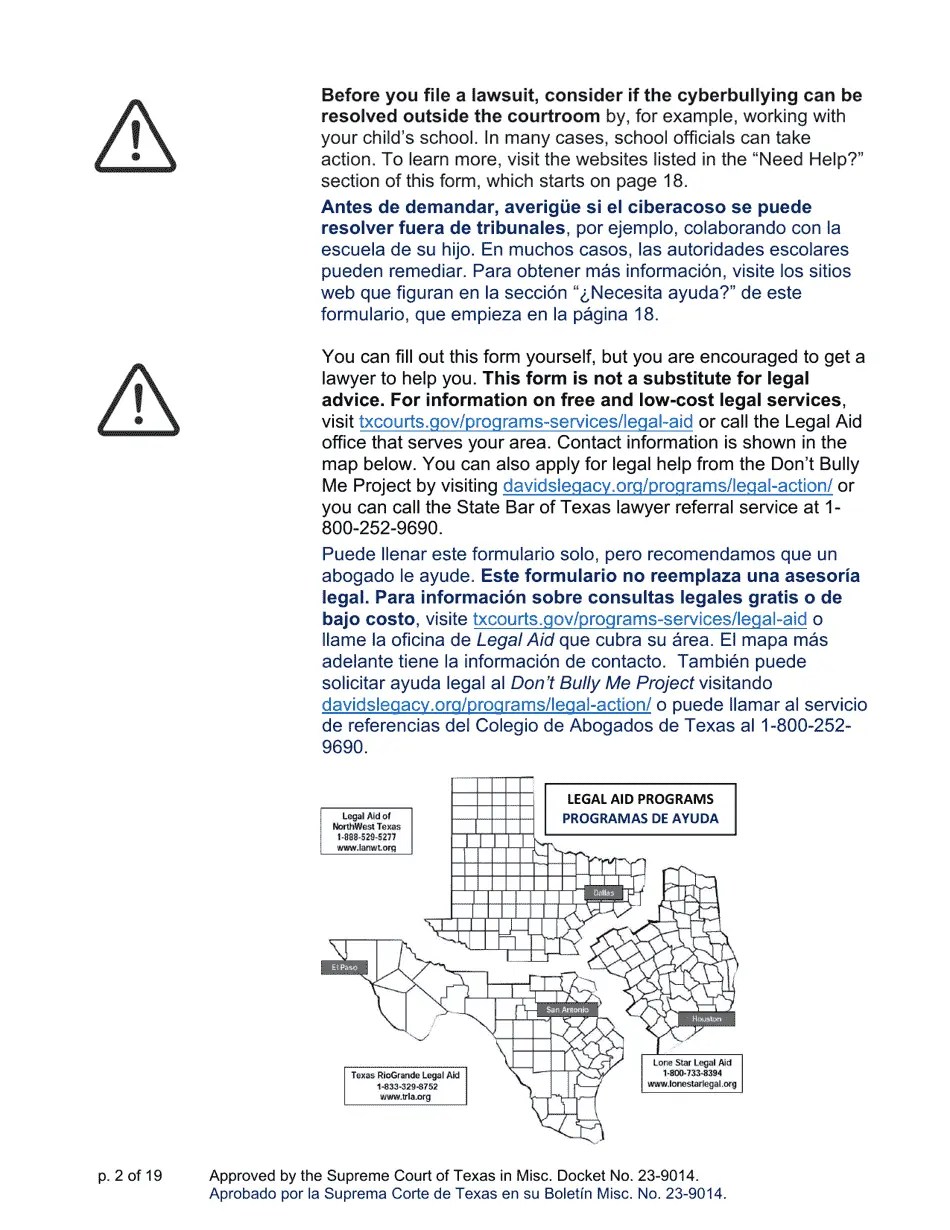 Texas Sworn Application and Petition to Stop Cyberbullying Under Texas Civil Practice and