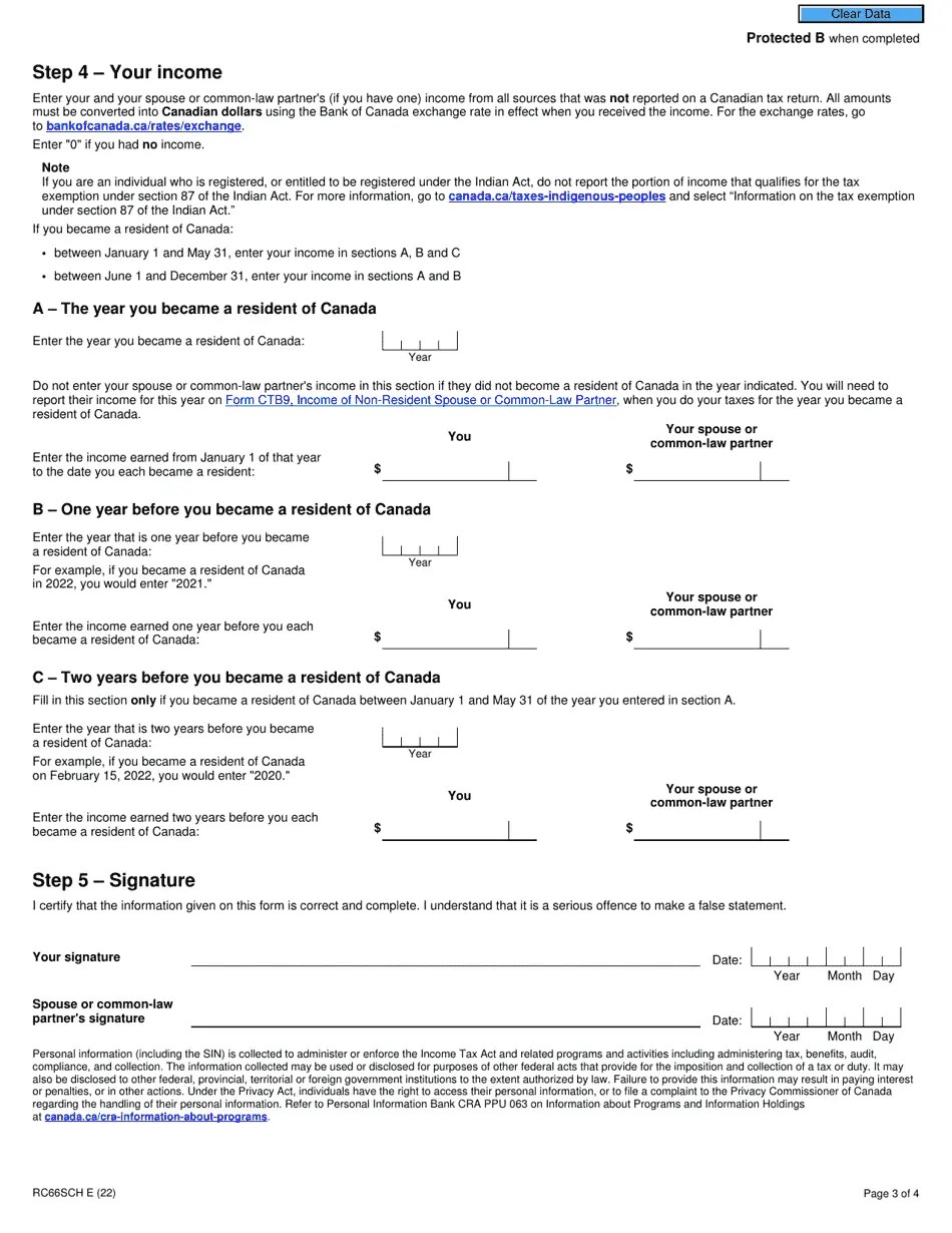 Form RC66SCH Download Fillable PDF or Fill Online Status in Canada and