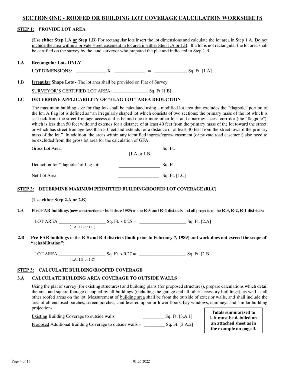 Village of Illinois Zoning Compliance Worksheets Lot Coverage