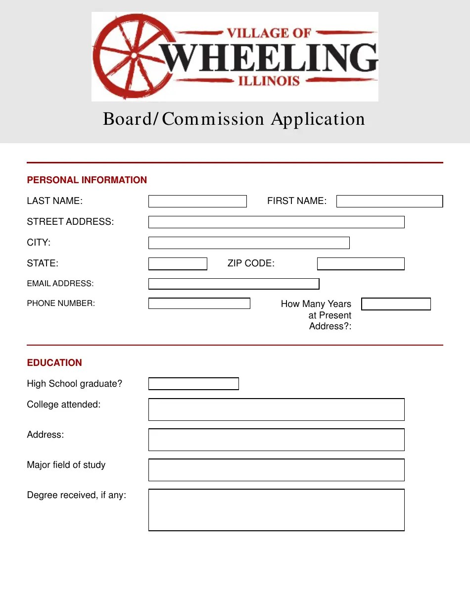 Village of Wheeling, Illinois Application Fill Out