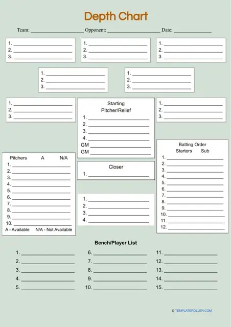 Baseball Depth Chart Template Download Printable PDF | Templateroller