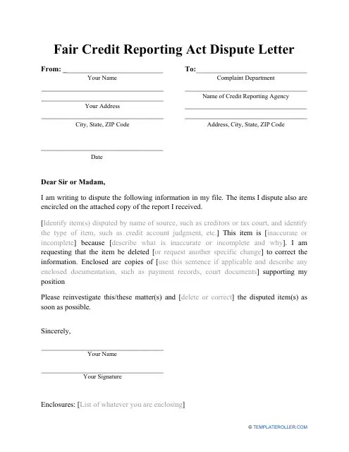 Get Printable Credit Dispute Letter Template La Contoh