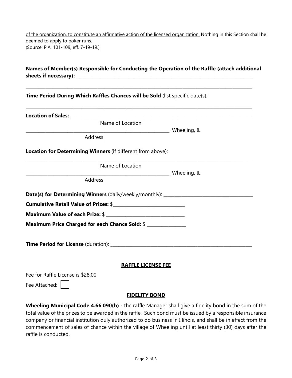 Village of Wheeling, Illinois Application for License to Conduct Raffle