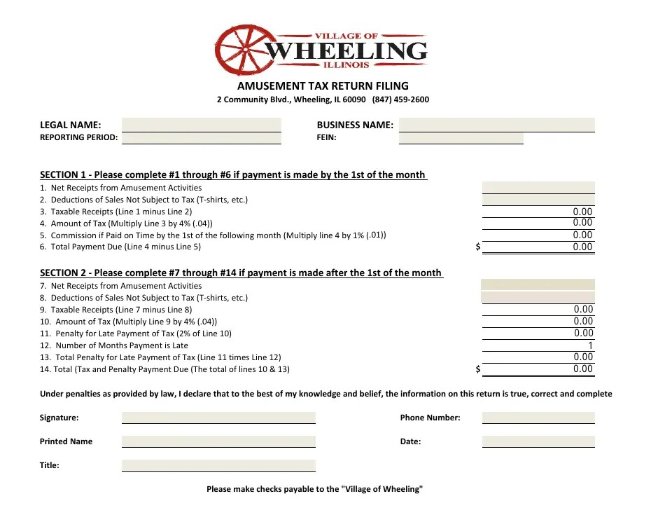 Village of Wheeling, Illinois Amusement Tax Return Fill Out, Sign