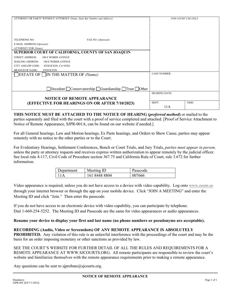 Form SJPR001 Fill Out, Sign Online and Download Fillable PDF, County