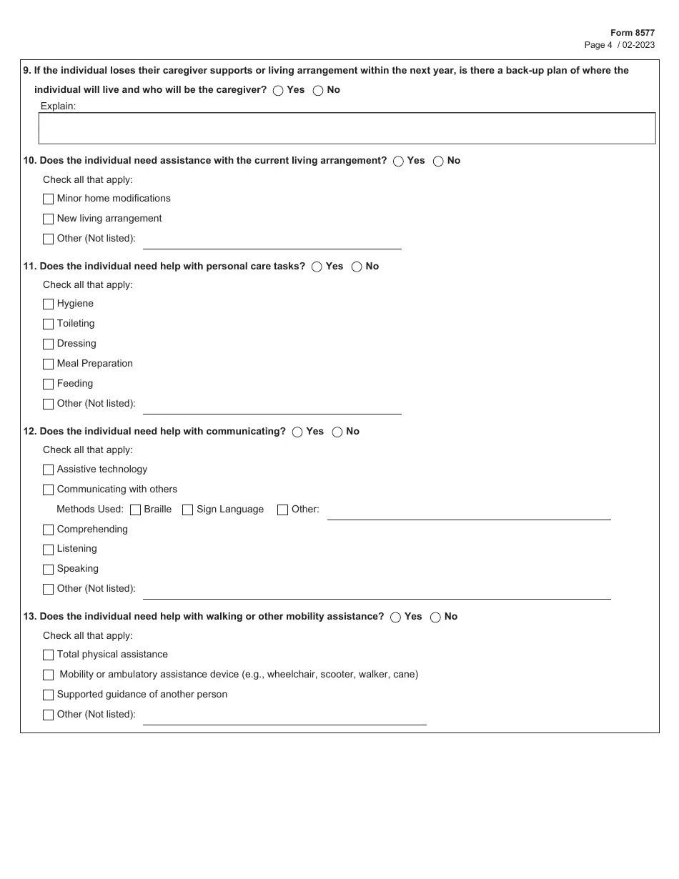 Form 8577 Download Fillable PDF or Fill Online Questionnaire for Ltss